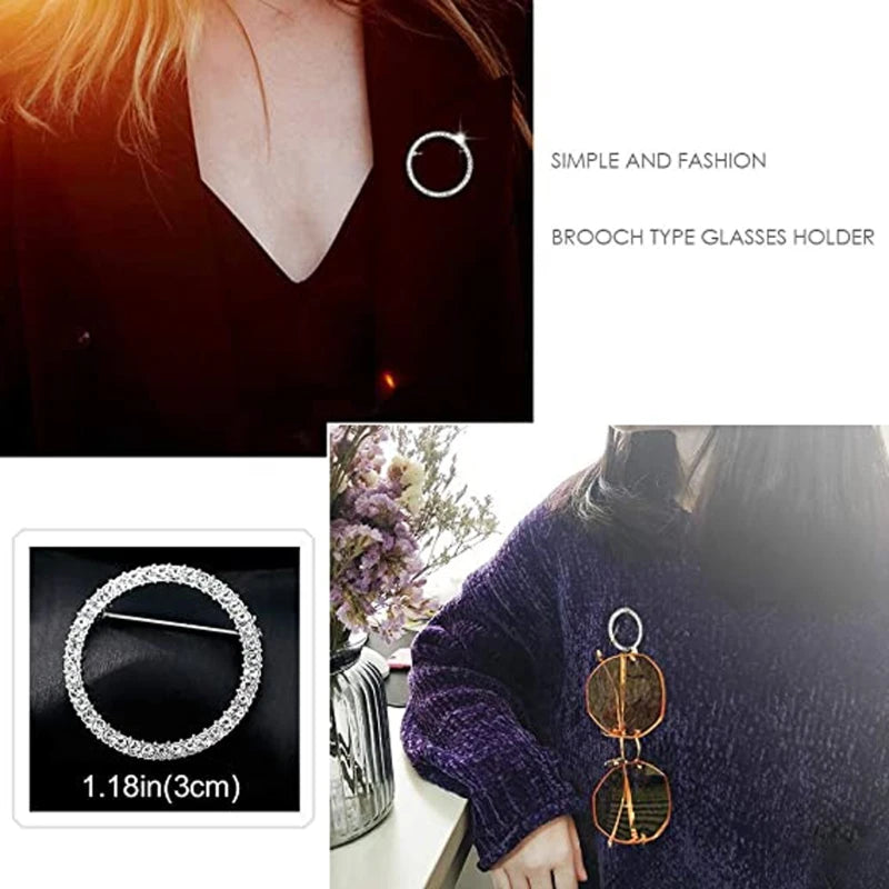 Round Crystal Brooch – Elegant Eyeglasses Holder